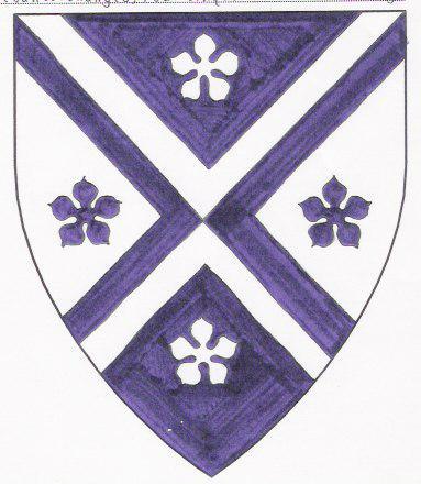 Device: Per saltire purpure and argent, a saltire between four cinquefoils counterchanged.