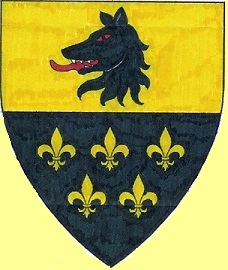 Device: Registered: Per fess Or and sable, a wolf's head erased and five fleurs-de-lys three and two counterchanged