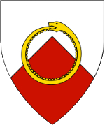 Device: per chevron argent and gules in fess point a serpent in annulo vorant of it's tail or