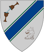 Device: I am nearing the process of registering my name and my device. My blazon is as follows: Argent, a bend sinister Azure, a cottise top vert and cottise bottom vert, a fox's head Brunâtre, two chalices Brunâtre fimbriated Void between which is a sea Bleu celeste. 