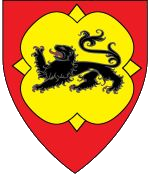 Device: Gules, on a rose (4 petal) Or a lion passant sable