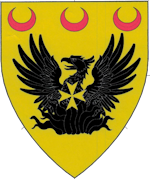 Device: Or, on a phoenix sable a Maltese cross Or, in chief three crescents gules.
