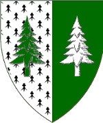Device: Per pale ermine and vert, two pine trees couped counterchanged vert and argent. 