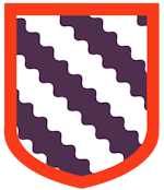 Device: Bendy wavy purpure and argent, a bordure gules